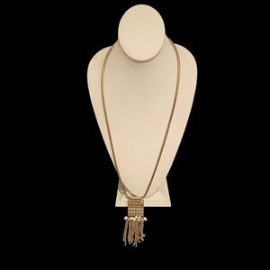 ANN TAYLOR‎ Long Antique Gold & Pearl Pendant Necklace